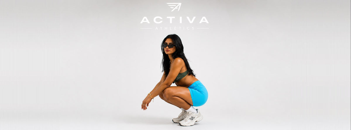 Activa Athletics — the Sports Bra in Saige with the Bike Shorts in Aqua